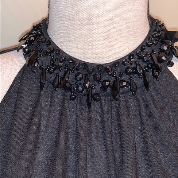 NWT Black Beaded Neck Embellished Evening Tank - Picture 2 of 8